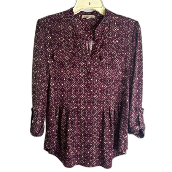 Dressbarn Floral Peplum Waist Blouse‎ with Gold Button Detail Size Small - Picture 1 of 7